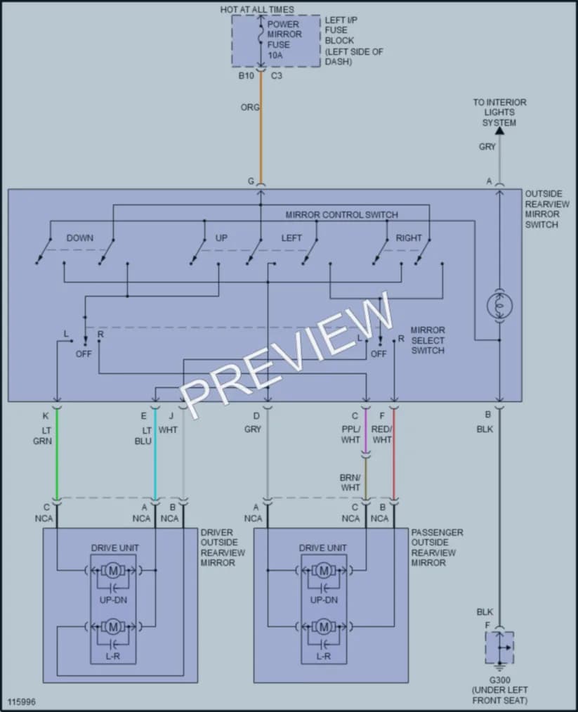 2000 Oldsmobile Alero Power Mirrors wiring diagram preview