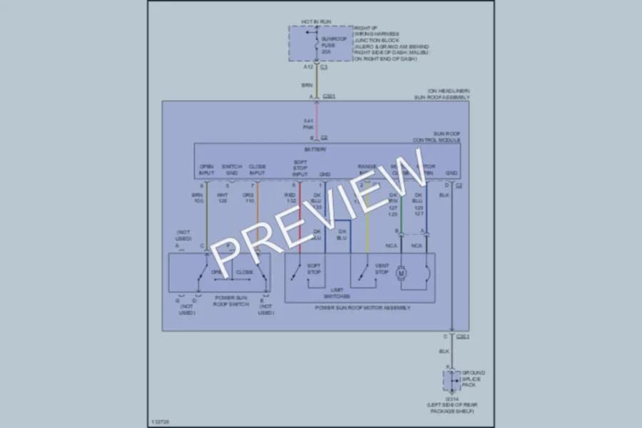 2000 Oldsmobile Alero Power Top Sunroof wiring diagram preview