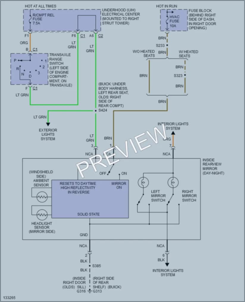 2000 Oldsmobile Intrigue Power Mirrors wiring diagram preview