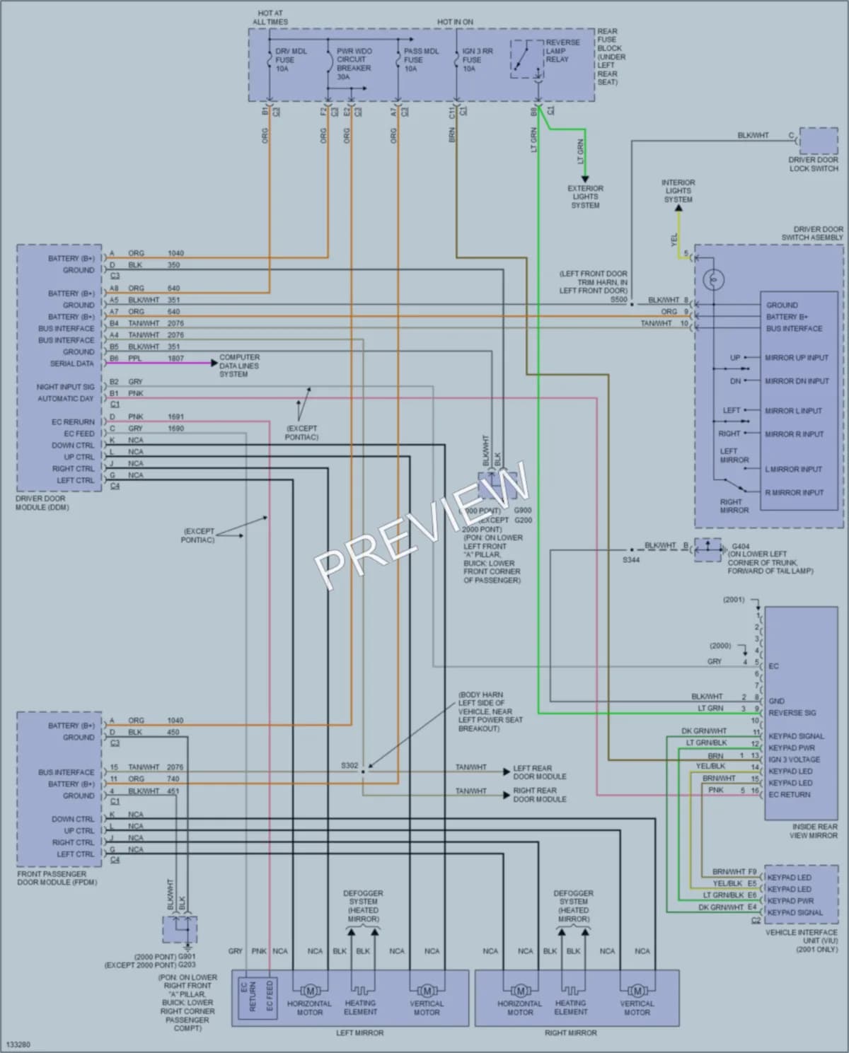 2000 Pontiac Bonneville Power Mirrors wiring diagram preview