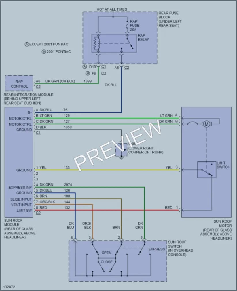 2000 Pontiac Bonneville Power Top Sunroof wiring diagram preview