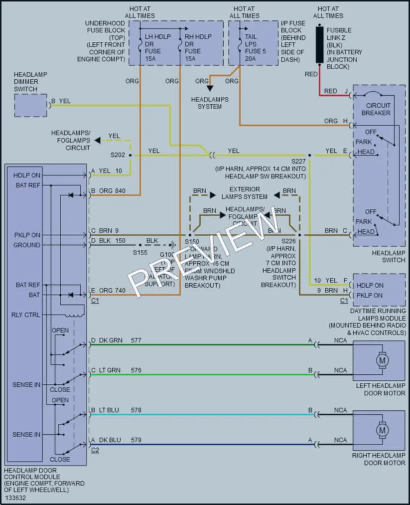2000 Pontiac Firebird Headlights wiring diagram preview