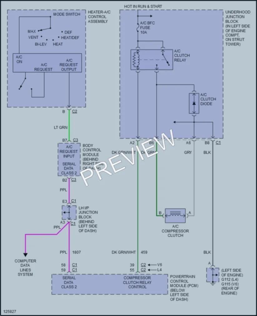 2000 Pontiac GrandAm Air Conditioning wiring diagram preview