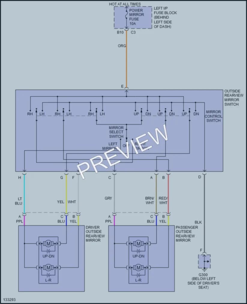 2000 Pontiac GrandAm Power Mirrors wiring diagram preview