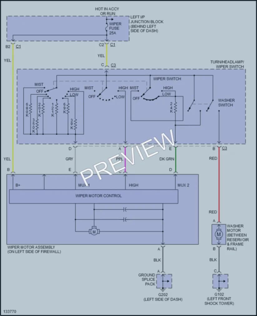 2000 Pontiac GrandAm Wiper Washer wiring diagram preview