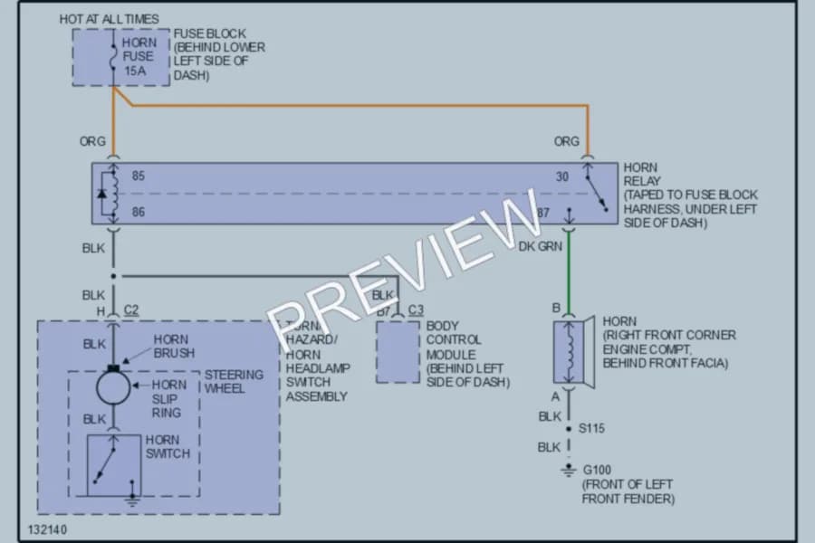2000 Pontiac Sunfire Horn wiring diagram preview
