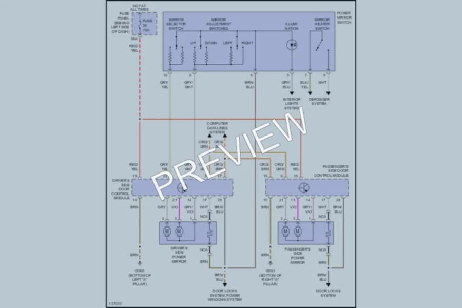 2000 Volkswagen Golf Power Mirrors wiring diagram preview