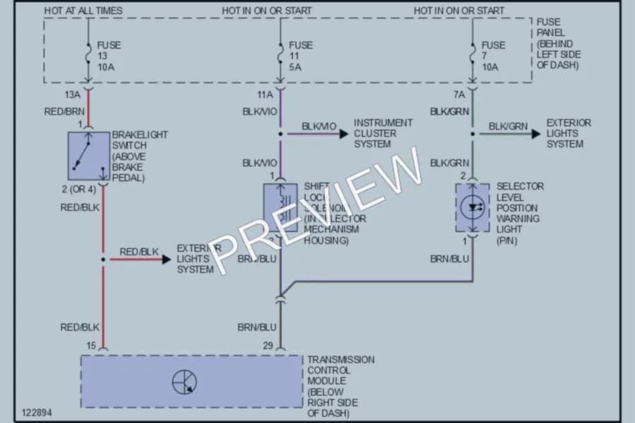 2000 Volkswagen NewBeetle Shift Interlocks wiring diagram preview