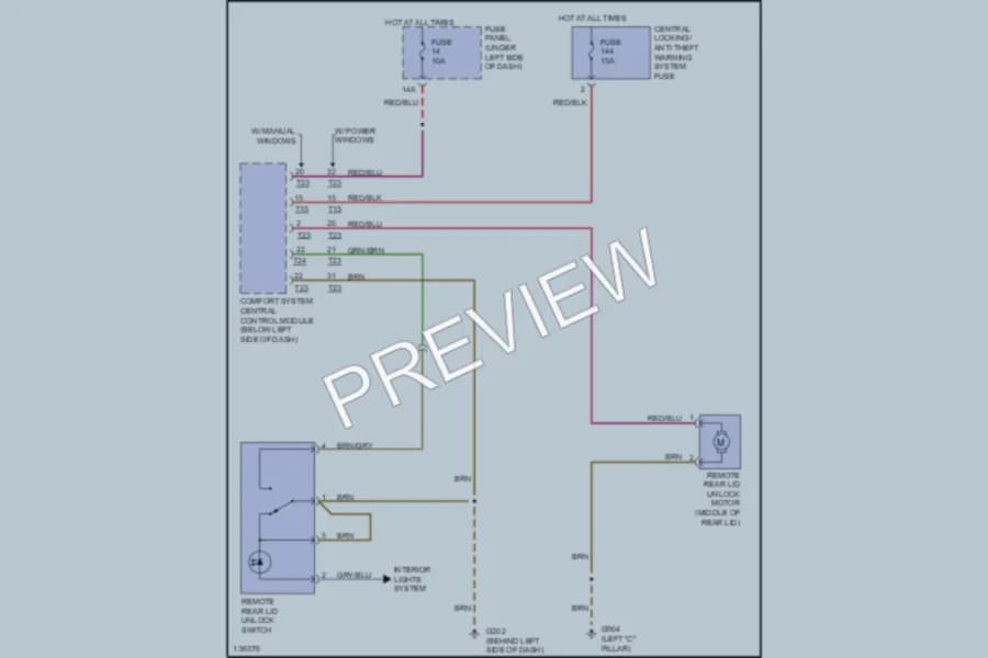 2000 Volkswagen NewBeetle Trunk Tailgate Fuel Door wiring diagram preview