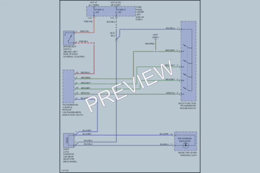2000 Volkswagen Passat Shift Interlocks wiring diagram preview