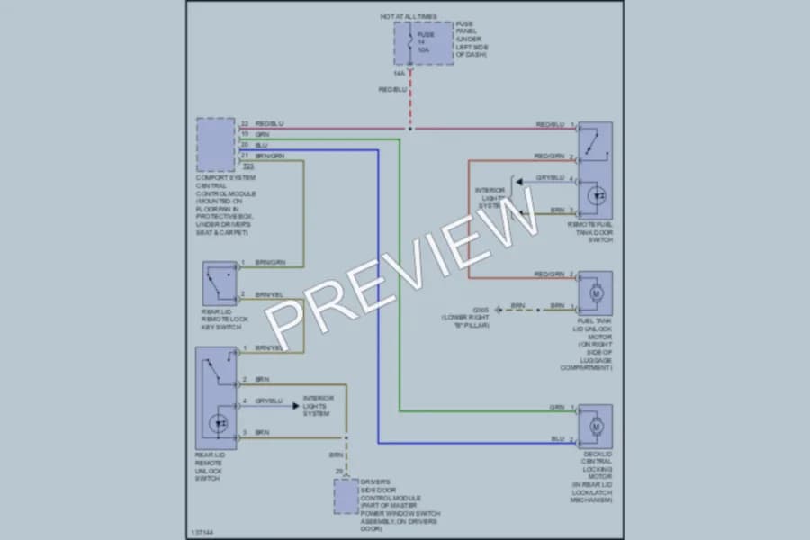 2000 Volkswagen Passat Trunk Tailgate Fuel Door wiring diagram preview