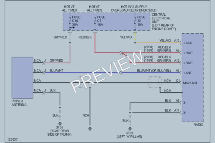 2000 Volvo C70 Power Antenna wiring diagram preview