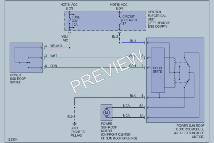 2000 Volvo V70 Power Top Sunroof wiring diagram preview