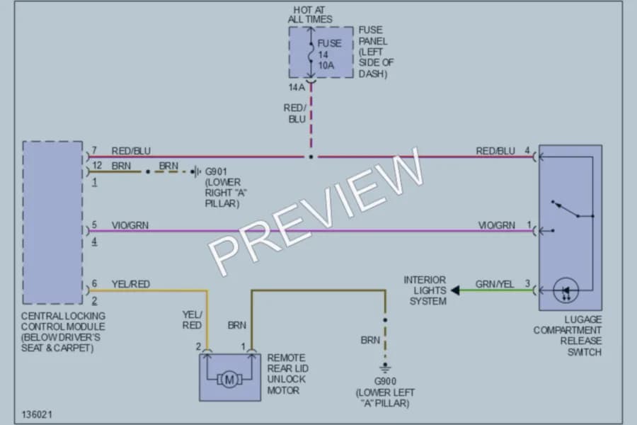 2001 Audi A6 Trunk Tailgate Fuel Door wiring diagram preview