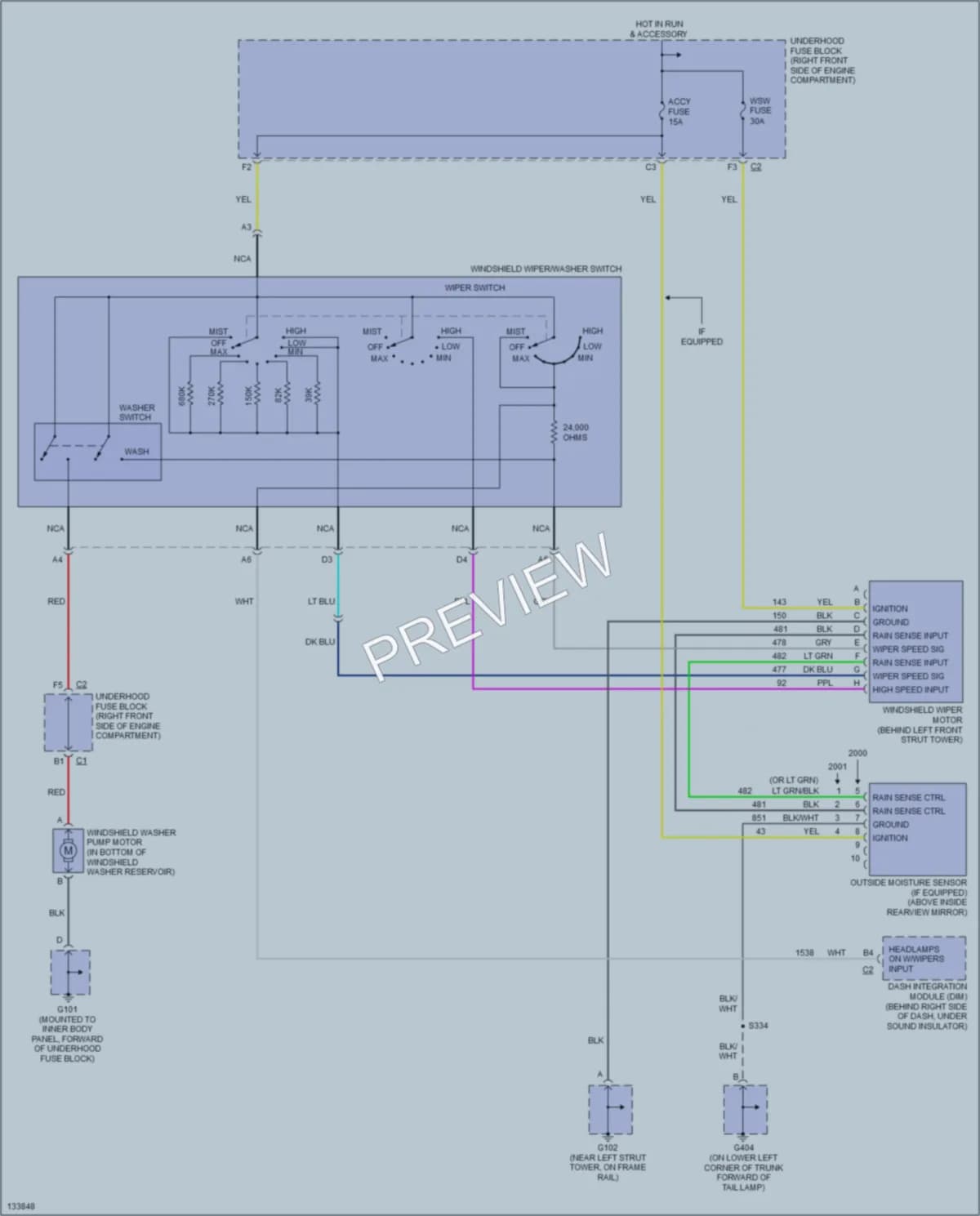 2001 Buick LeSabre Wiper Washer wiring diagram preview