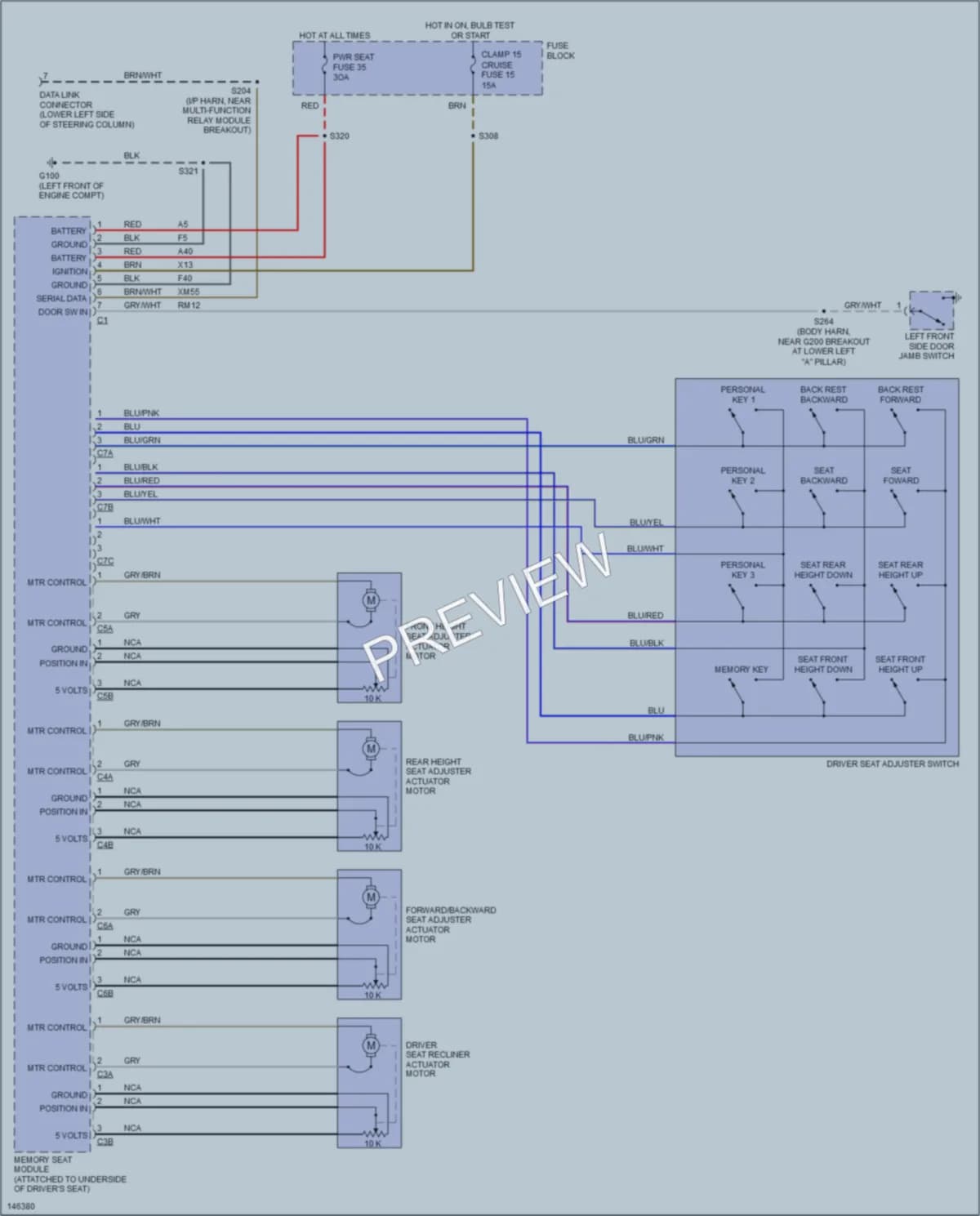 2001 Cadillac Catera Memory Systems wiring diagram preview