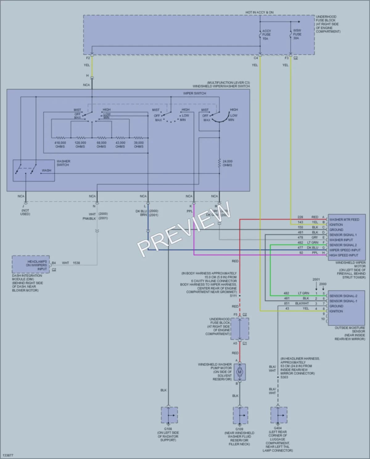 2001 Cadillac DeVille Wiper Washer wiring diagram preview