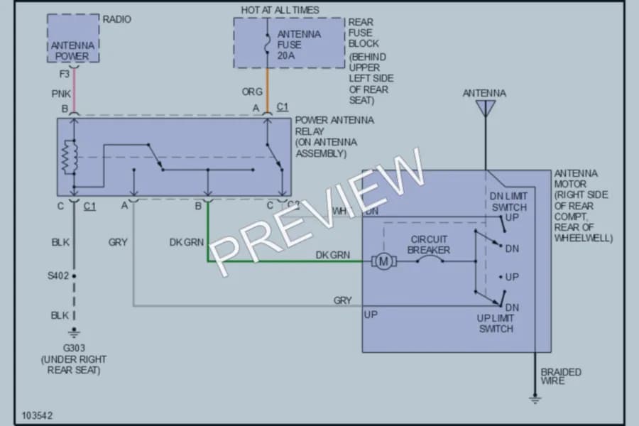 2001 Cadillac Eldorado Power Antenna wiring diagram preview