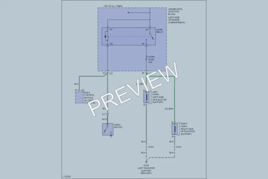 2001 Chevrolet 1500 Hd Horn wiring diagram preview with protected circuit layout