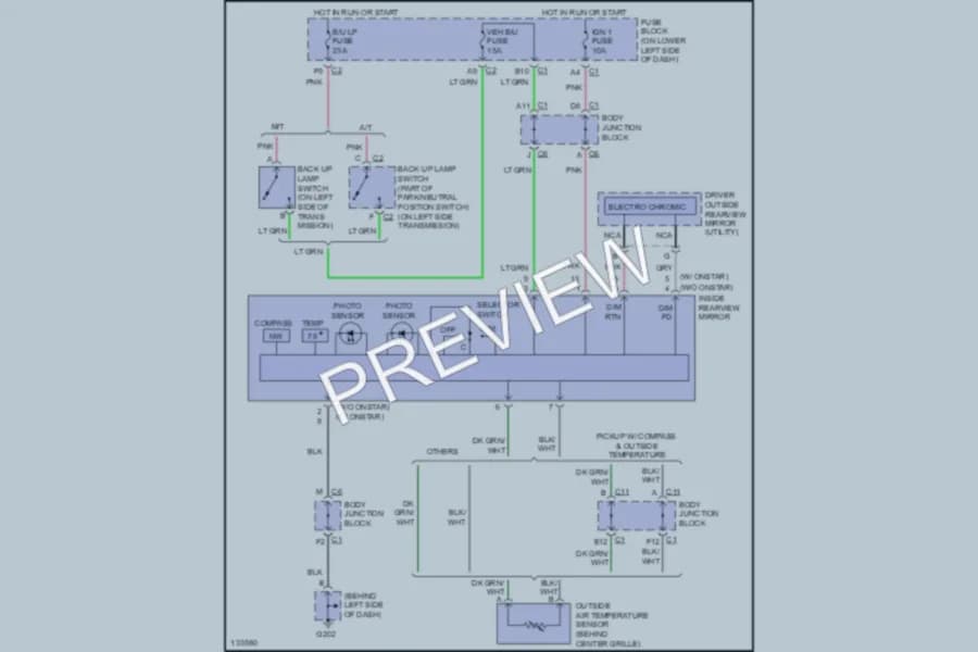 2001 Chevrolet C2500 Power Mirrors wiring diagram preview with protected circuit layout