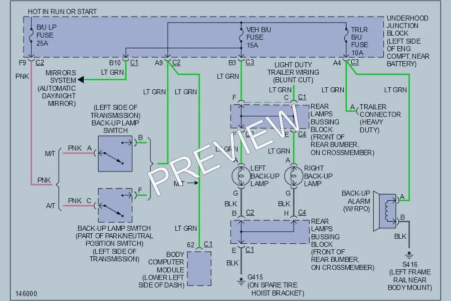 2001 Chevrolet K1500 Exterior Lights wiring diagram preview with protected circuit layout