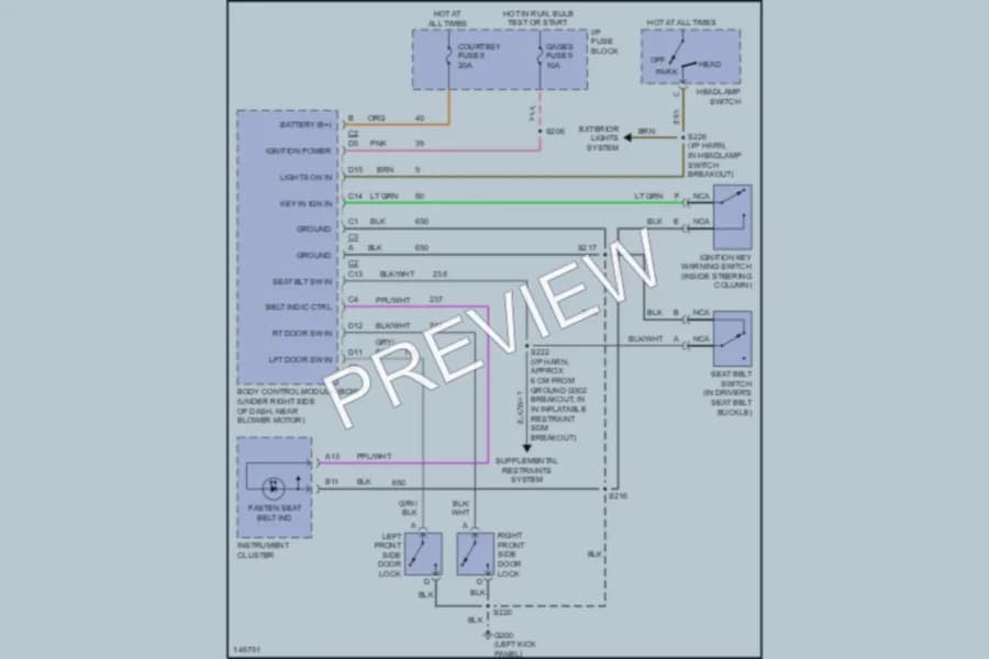 2001 Chevrolet Camaro Warning Systems wiring diagram preview