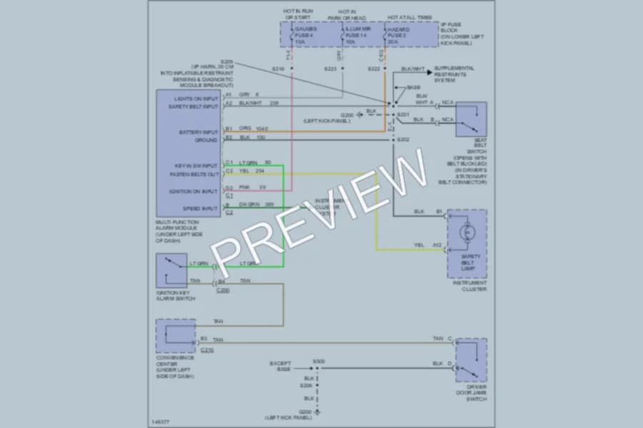 2001 Chevrolet G1500 Warning Systems wiring diagram preview with protected circuit layout