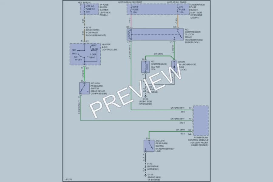 2001 Chevrolet G3500 Air Conditioning wiring diagram preview with protected circuit layout
