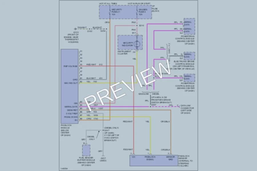 2001 Chevrolet G3500 Anti Theft wiring diagram preview with protected circuit layout