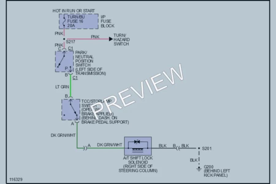 2001 Chevrolet G3500 Shift Interlocks wiring diagram preview with protected circuit layout