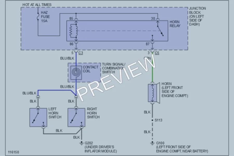 2001 Chevrolet Metro Horn wiring diagram preview