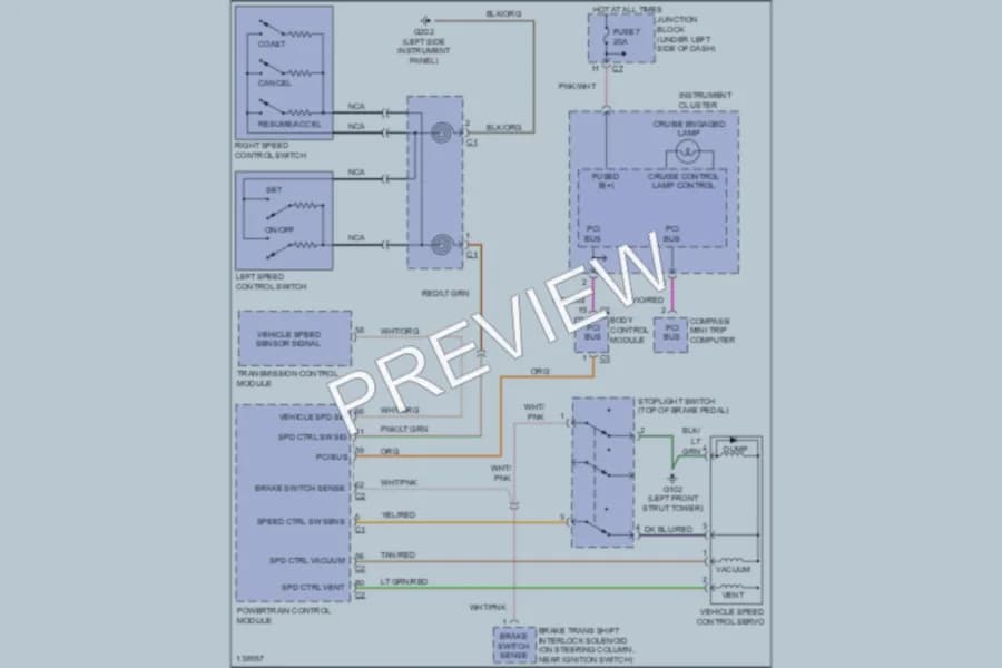 2001 Chrysler Convertible Cruise Control wiring diagram preview with protected circuit layout