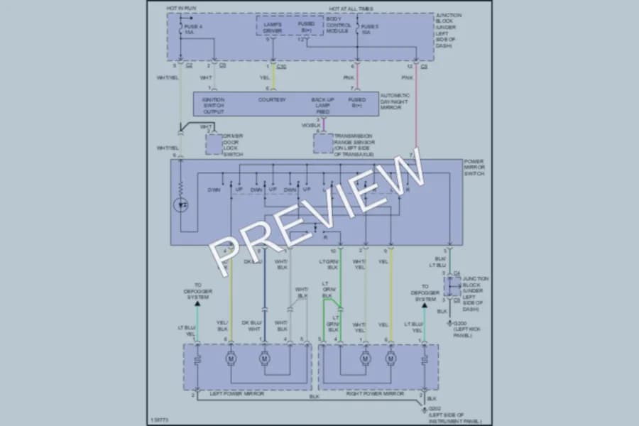 2001 Chrysler Convertible Power Mirrors wiring diagram preview with protected circuit layout