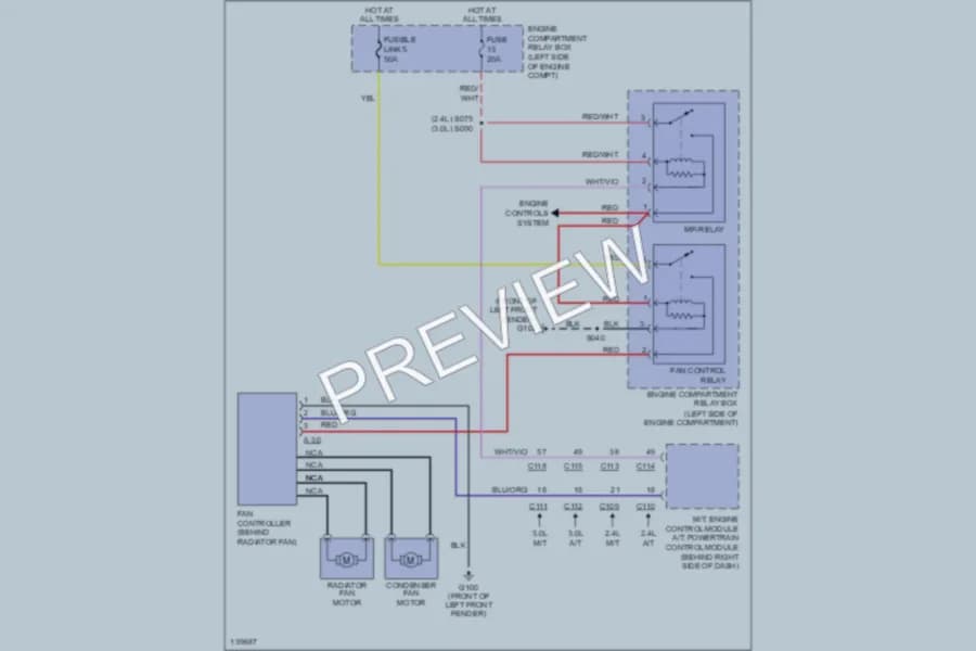 2001 Chrysler Coupe Cooling Fan wiring diagram preview with protected circuit layout