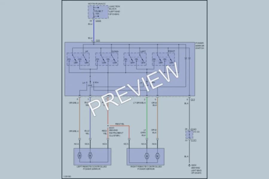 2001 Chrysler Coupe Power Mirrors wiring diagram preview with protected circuit layout