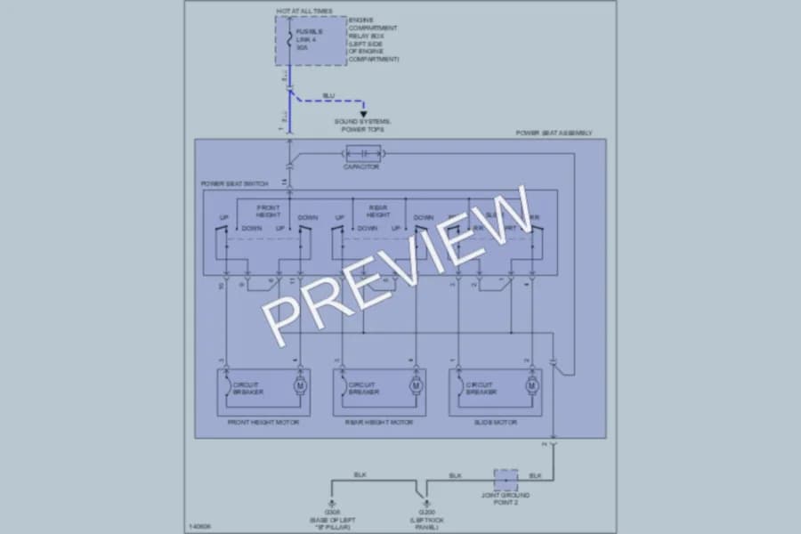 2001 Chrysler Coupe Power Seats wiring diagram preview with protected circuit layout