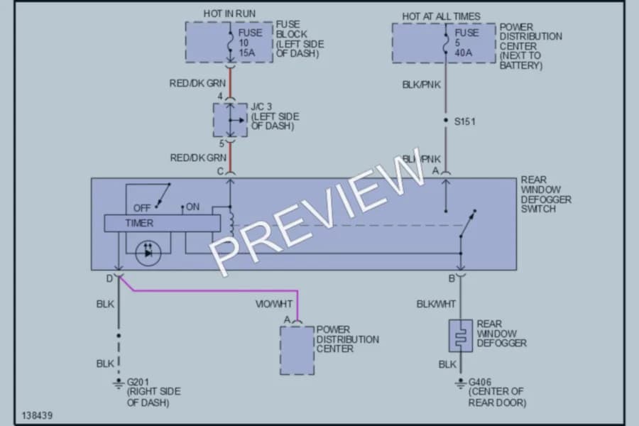 2001 Dodge B2500 Defoggers wiring diagram preview with protected circuit layout
