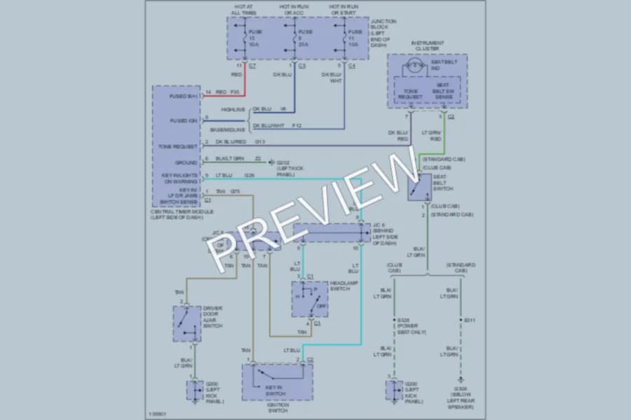 2001 Dodge R1500 Warning Systems wiring diagram preview with protected circuit layout