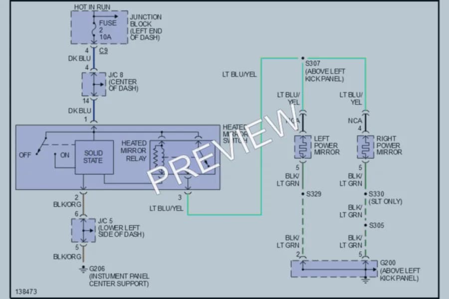 2001 Dodge R2500 Defoggers wiring diagram preview with protected circuit layout