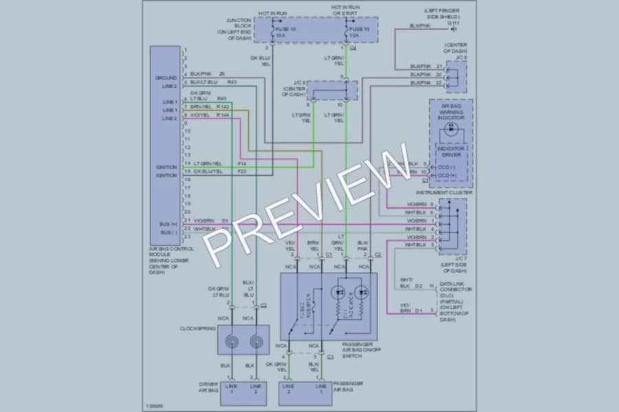 2001 Dodge R2500 Supplemental Restraints wiring diagram preview with protected circuit layout