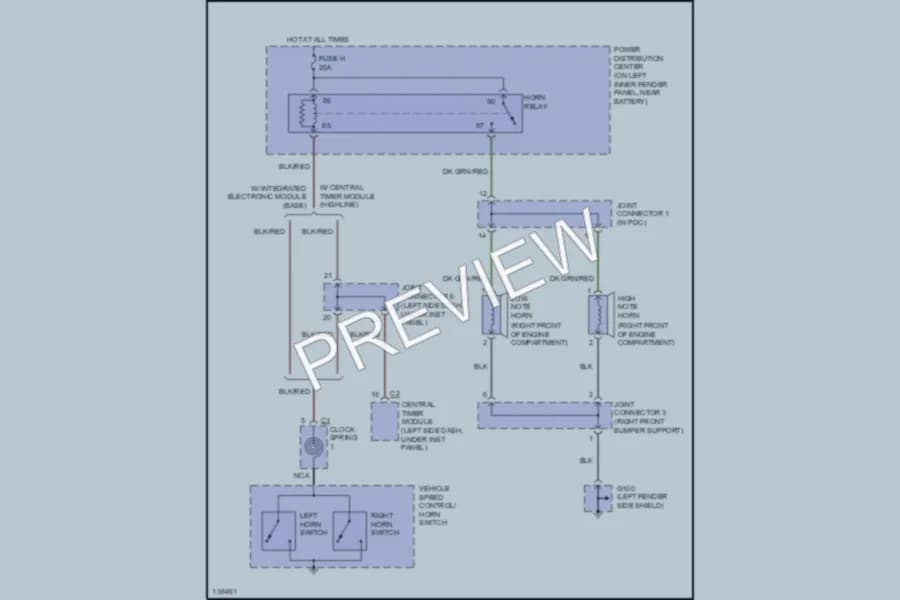 2001 Dodge R3500 Horn wiring diagram preview with protected circuit layout