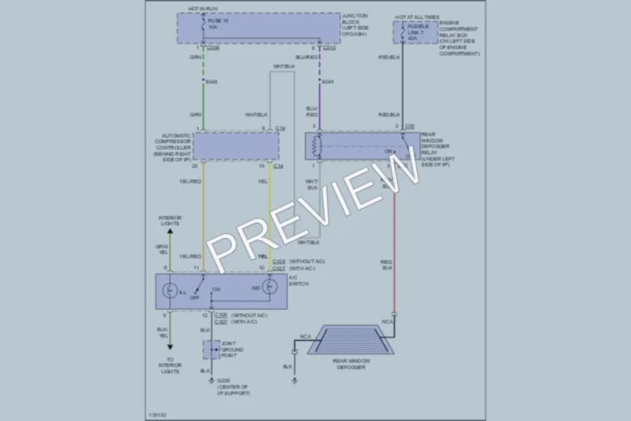 2001 Dodge 2D Coupe Defoggers wiring diagram preview with protected circuit layout