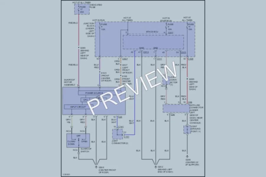 2001 Dodge 2D Coupe Power Top Sunroof wiring diagram preview with protected circuit layout