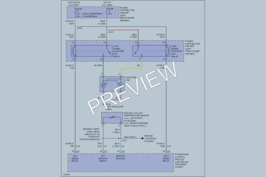2001 Dodge 4D Sedan Cooling Fan wiring diagram preview with protected circuit layout