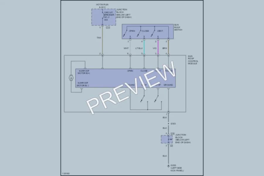2001 Dodge 4D Sedan Power Top Sunroof wiring diagram preview with protected circuit layout