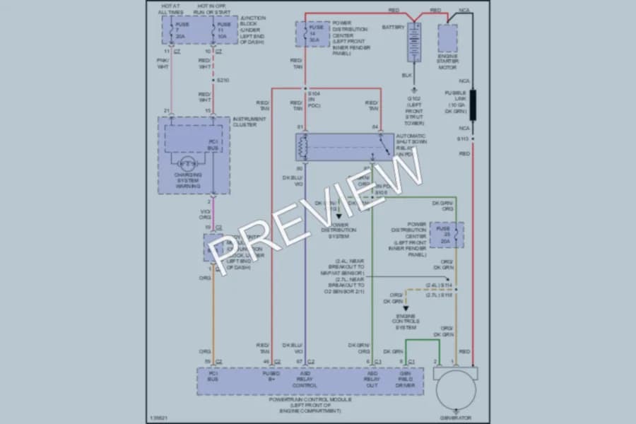 2001 Dodge 4D Sedan Starting Charging wiring diagram preview with protected circuit layout