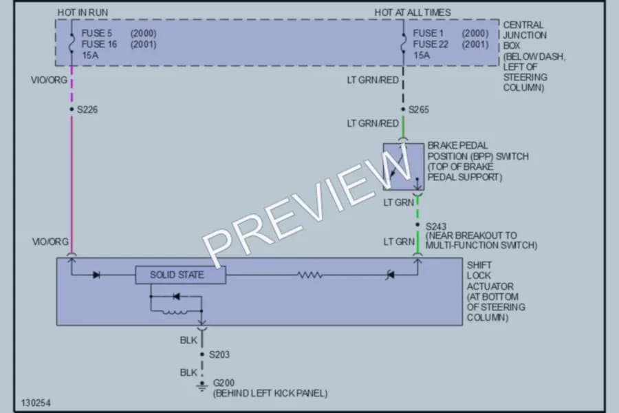 2001 Ford CrownVictoria Shift Interlocks wiring diagram preview