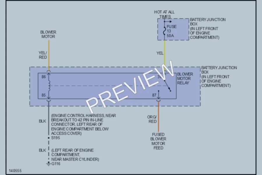2001 Ford E250 Air Conditioning wiring diagram preview with protected circuit layout