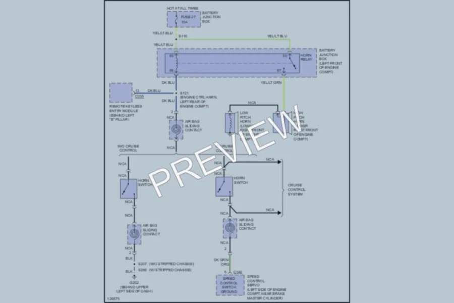 2001 Ford E250 Horn wiring diagram preview with protected circuit layout