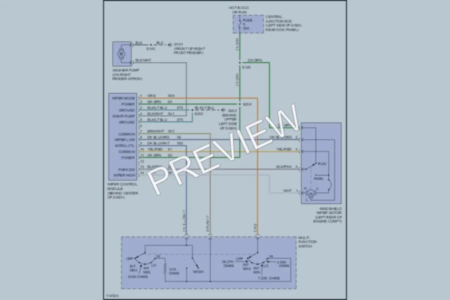 2001 Ford E250 Wiper Washer wiring diagram preview with protected circuit layout